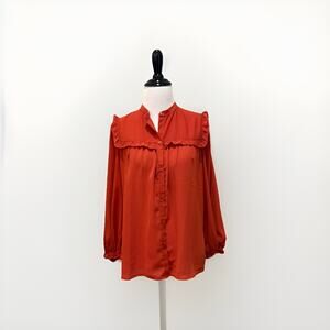 Max Studio Crepe Blouse Women’s Size XS Paprika Burnt Orange Ruffle Top New NWT